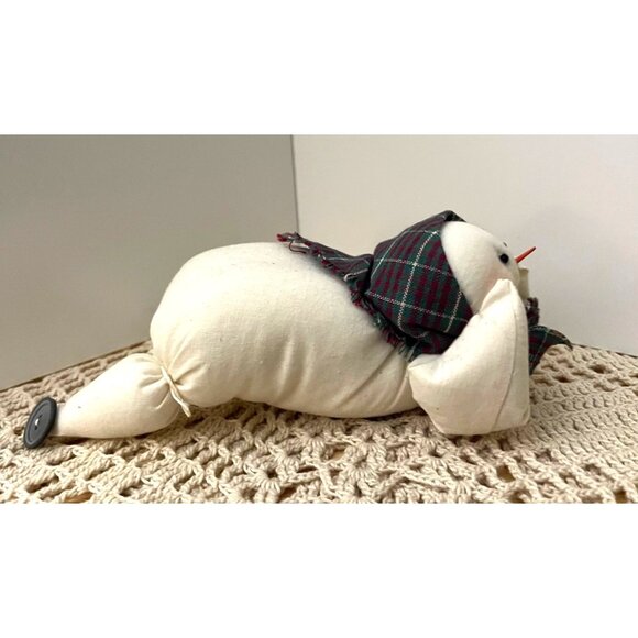 Vintage Handmade Snowman Pillow Plush With Tartan Scarf & Button Accents - Picture 3 of 5